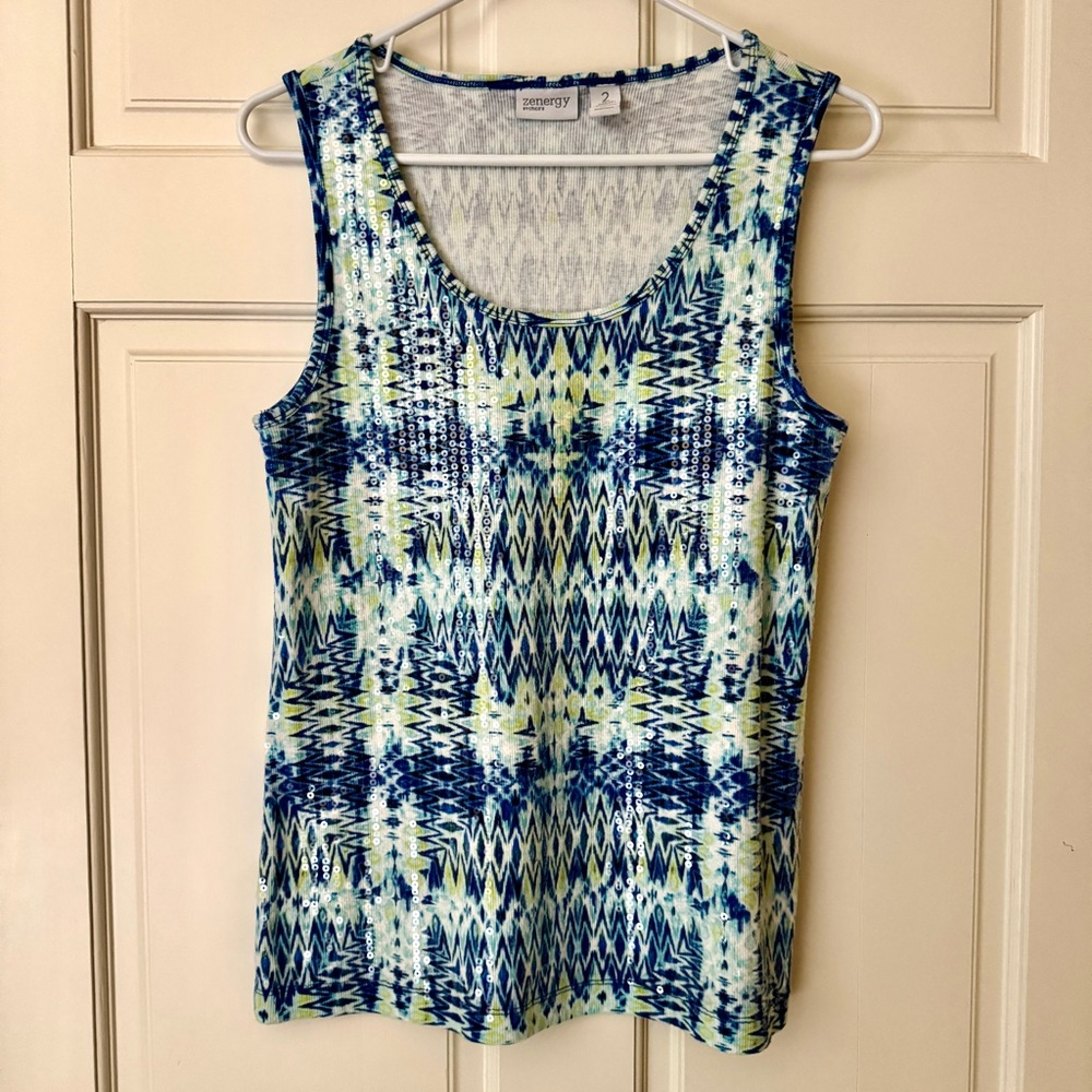 Chico’s Sequin Tank Top (L) Women’s Blue Chico’s Size (2) | Zenergy by Chico’s
